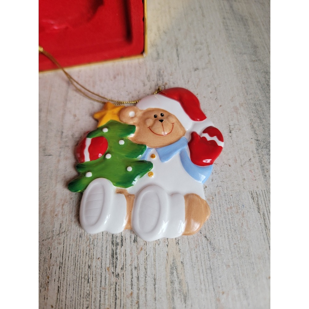 Gorham teddy bear present Santa hat ornament vintage Xmas ceramic home